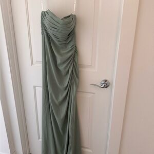 Azazie Sage Green Strapless Ruched Evening Gown